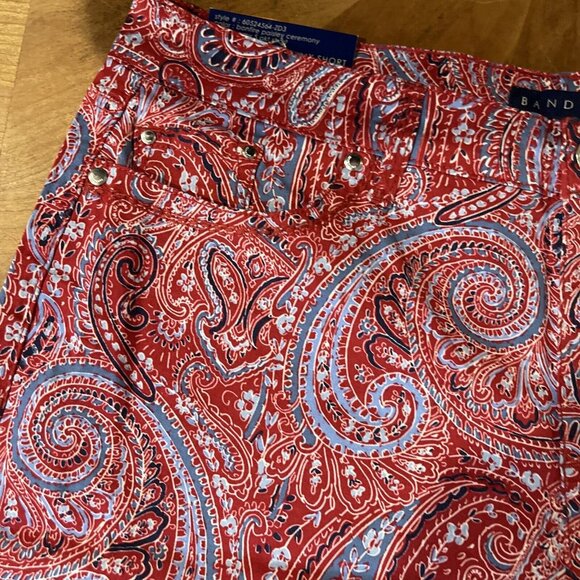 Bandolino Womens Red & Blue Paisley Print Shorts Size 12 Cotton Blend Mid-Rise - Picture 7 of 14